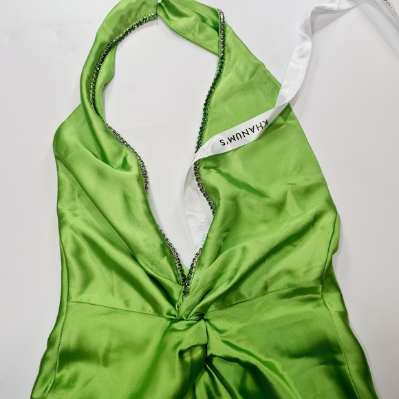 Khanums X Revolve Halter Gown With Slit in Pear Green - Picture 6 of 16